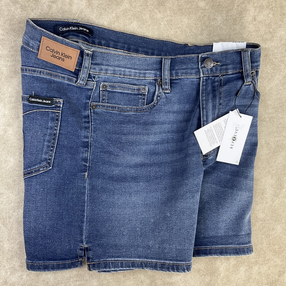 Calvin Klein Jeans Womens 10 Denim Bermuda Shorts High Rise Dark Blue Repreve